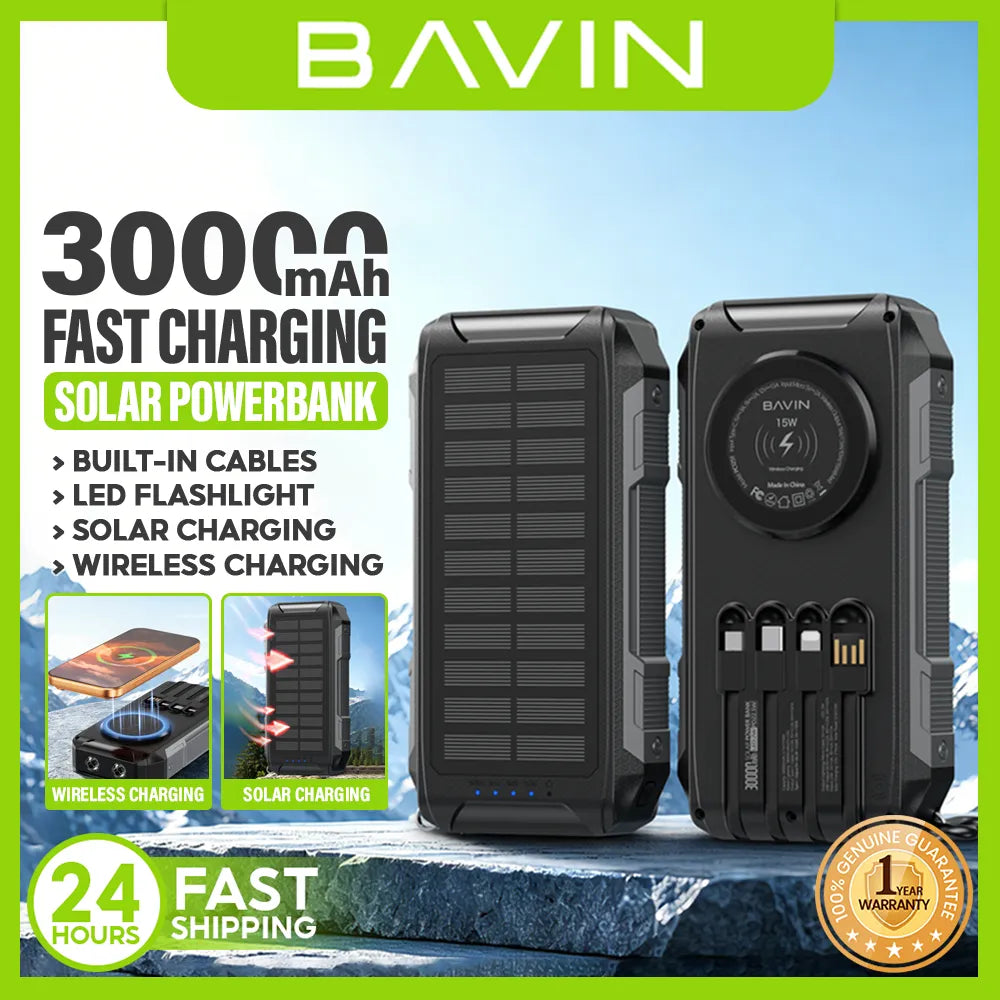 BAVIN PC1251 Solar Power Bank 30,000mAh for Guam typhoon season power outages