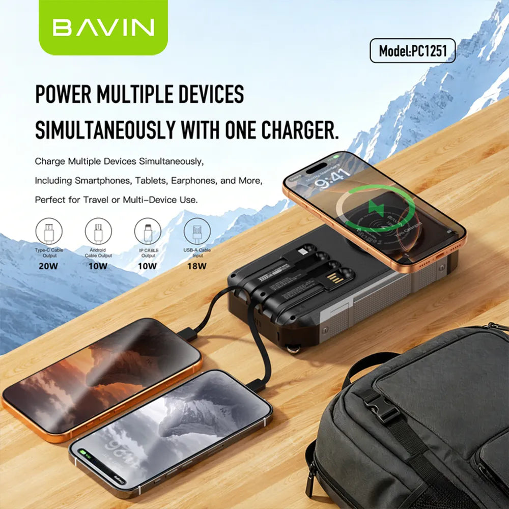 BAVIN PC1251 Solar Power Bank 30,000mAh — Emergency Backup Charger
