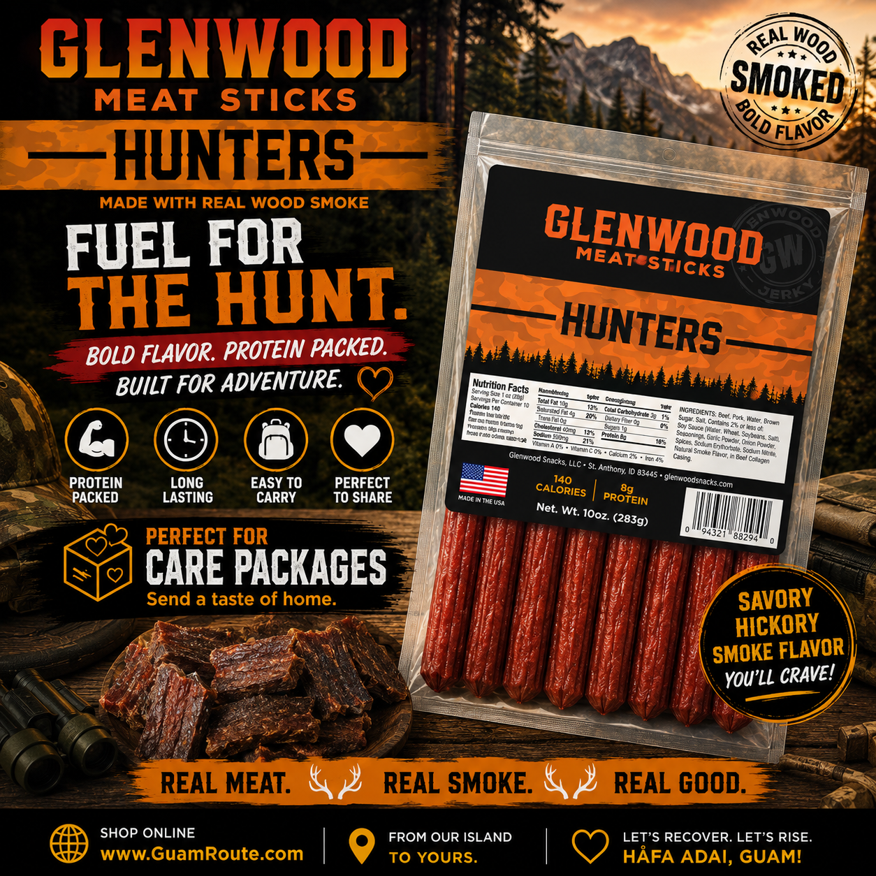 Hunter Sausage Sticks Glenwood authentic Guam island meat snack Made In Guam shipped worldwide