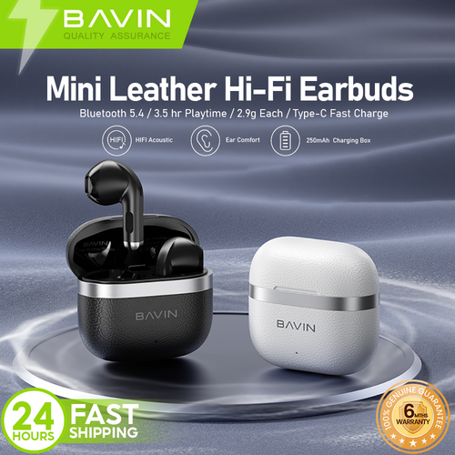 BAVIN BA107 Mini Bluetooth 5.4 Hi-Fi Earbuds with Leather-Style Case detail 1