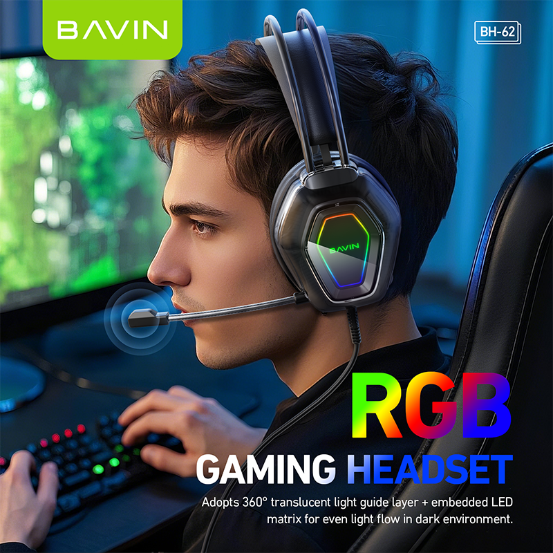 BAVIN BH62 RGB Wired Gaming Headset with Adjustable Microphone detail 1