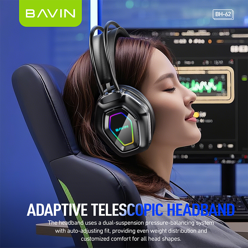 BAVIN BH62 RGB Wired Gaming Headset with Adjustable Microphone detail 2