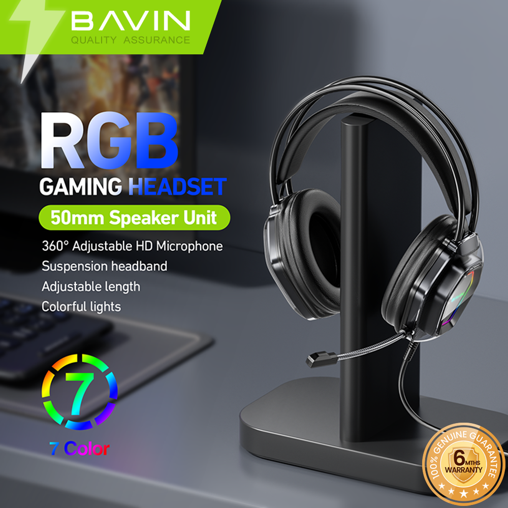 BAVIN BH62 RGB Wired Gaming Headset with Adjustable Microphone