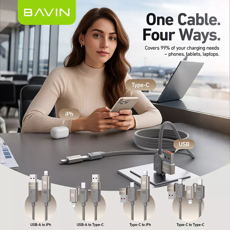 BAVIN CB388 4-in-1 240W Magnetic Fast-Charging Data Cable detail 3
