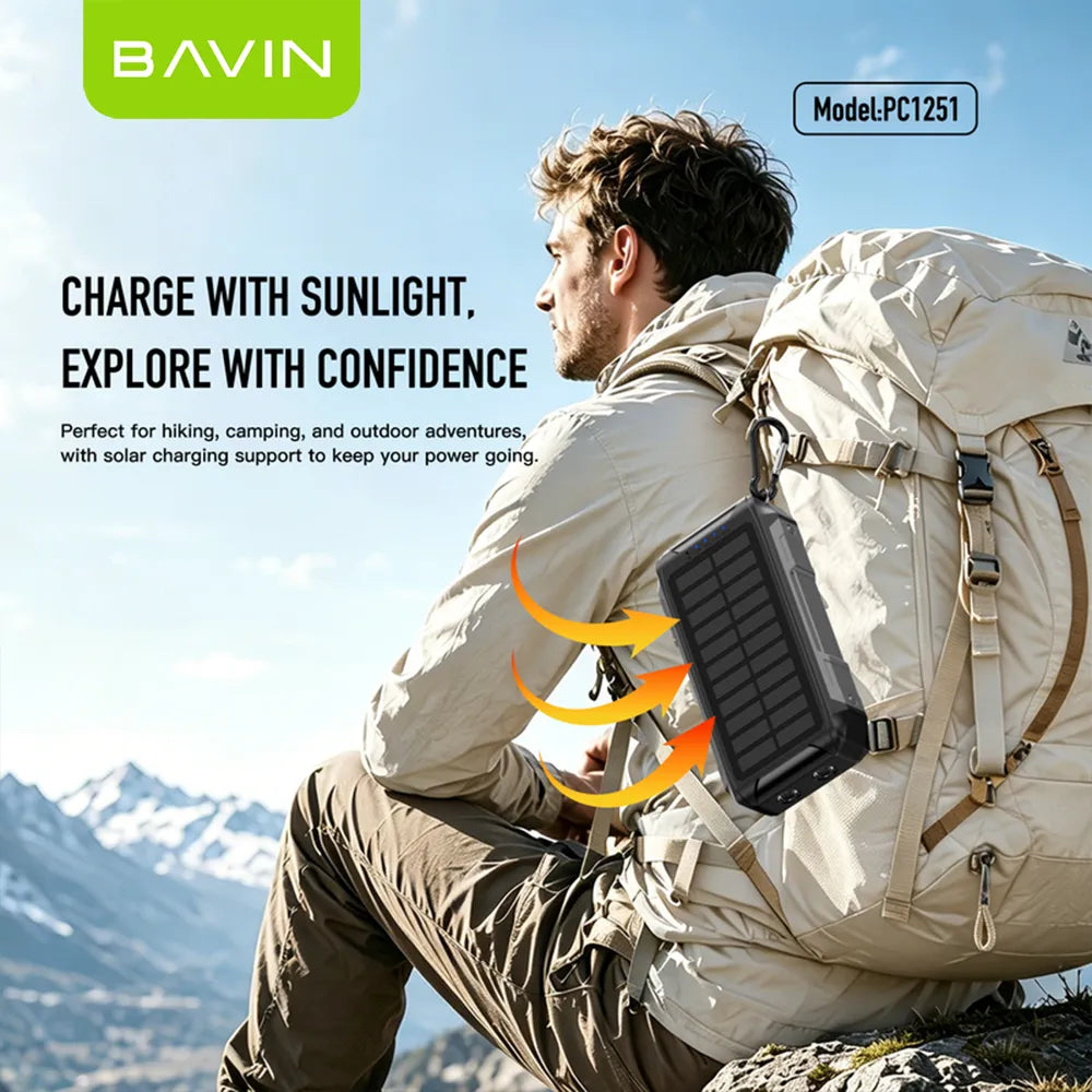 BAVIN PC1251 Solar Power Bank 30,000mAh — Emergency Backup Charger