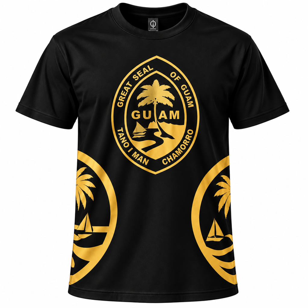 Guam Seal T-Shirt Black & Gold – Great Seal of Guam in gold on a black tee
