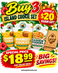 Island Cookie Set special – 2 Mango Cookies and 1 Cashew Cookies with a free Guam Seal bamboo phone stand, $18.99