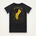 Island of Guam map t-shirt in black with bright yellow Guam map print