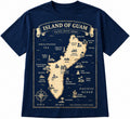 Island of Guam map t-shirt in navy blue with bright yellow Guam map print