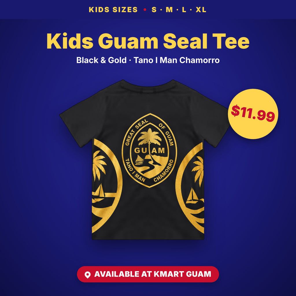 Kids Guam Seal tee black and gold, sizes S–XL, $11.99, available at Kmart Guam