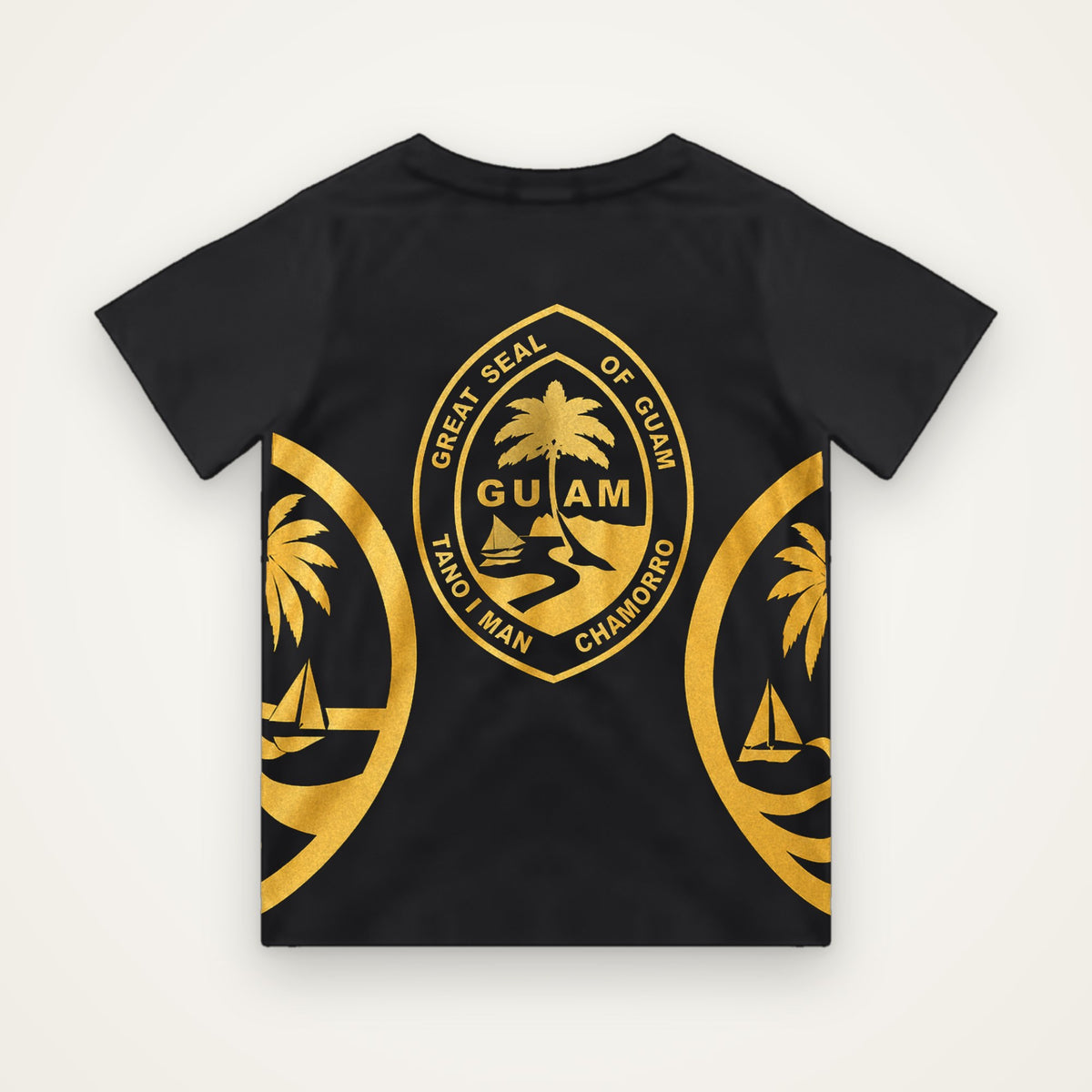 Kids Guam Seal t-shirt in black with the gold Great Seal of Guam