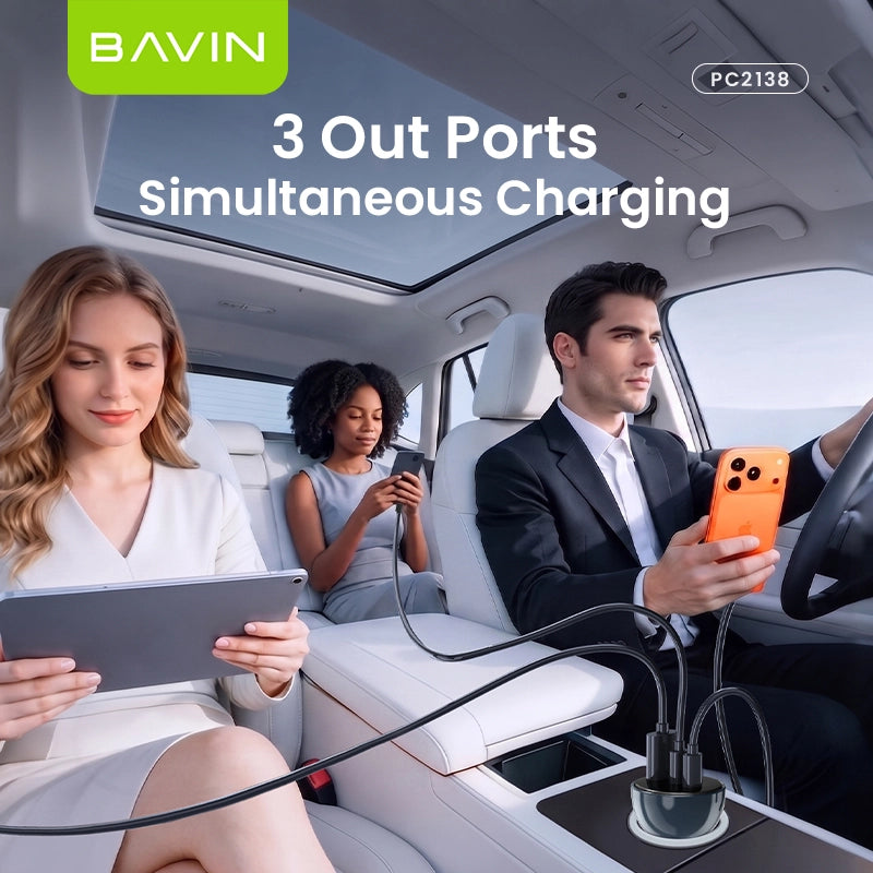 BAVIN PC2138 68W Three-Port Fast-Charging Car Charger detail 2