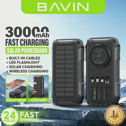 BAVIN PC1251 Solar Power Bank 30,000mAh — Emergency Backup Charger