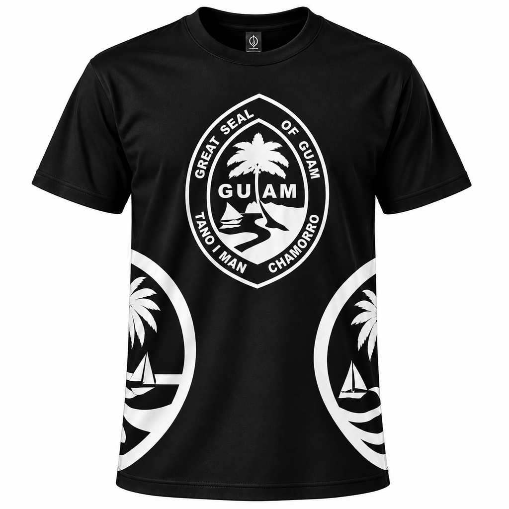 Guam Seal T-Shirt Black & Silver – Great Seal of Guam in silver on a black tee